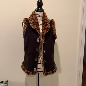Black Faux Suede Leopard Fur lined Vest